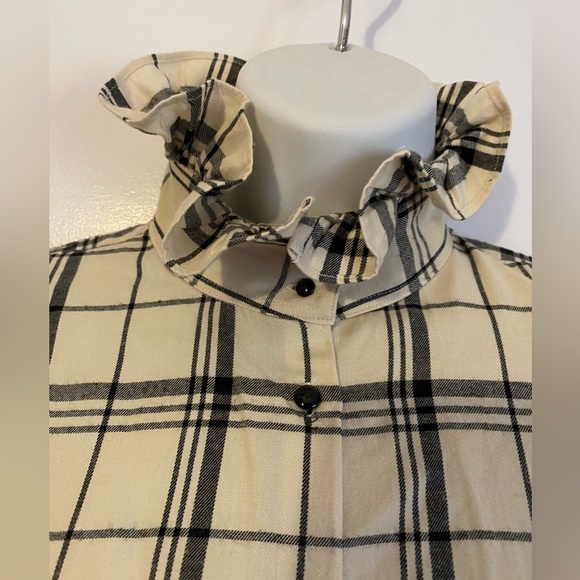 Lauren Ralph Lauren Button Up Long Sleeve Cotton Blouse Ivory Black Size MEDIUM - Picture 5 of 7